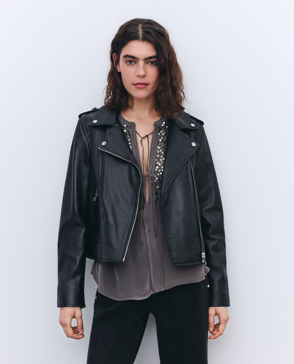 Cazadora Biker Gia Street Negro Piel