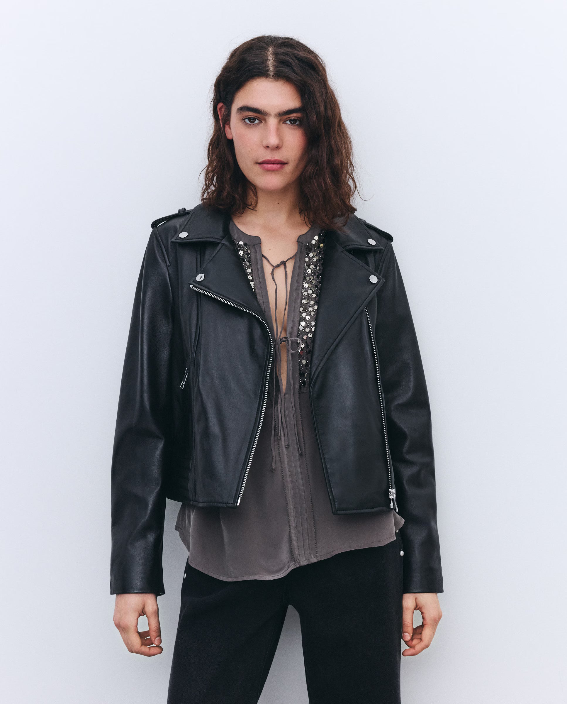 Cazadora Biker Gia Street Negro Piel