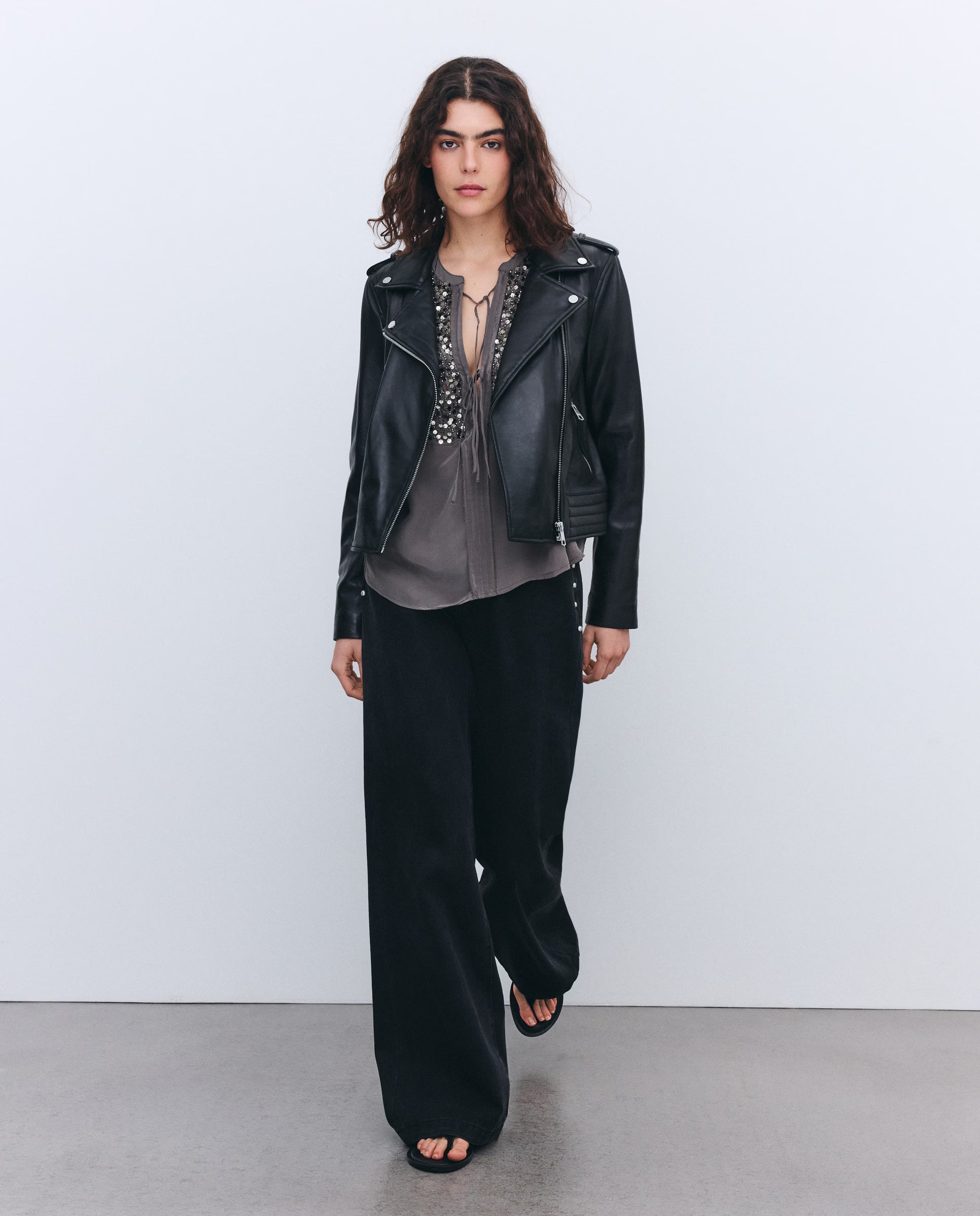 Cazadora Biker Gia Street Negro Piel
