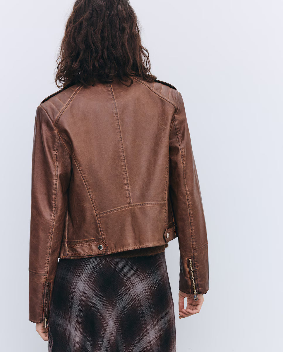 Cazadora Biker Gia Street Camel Piel Vegana