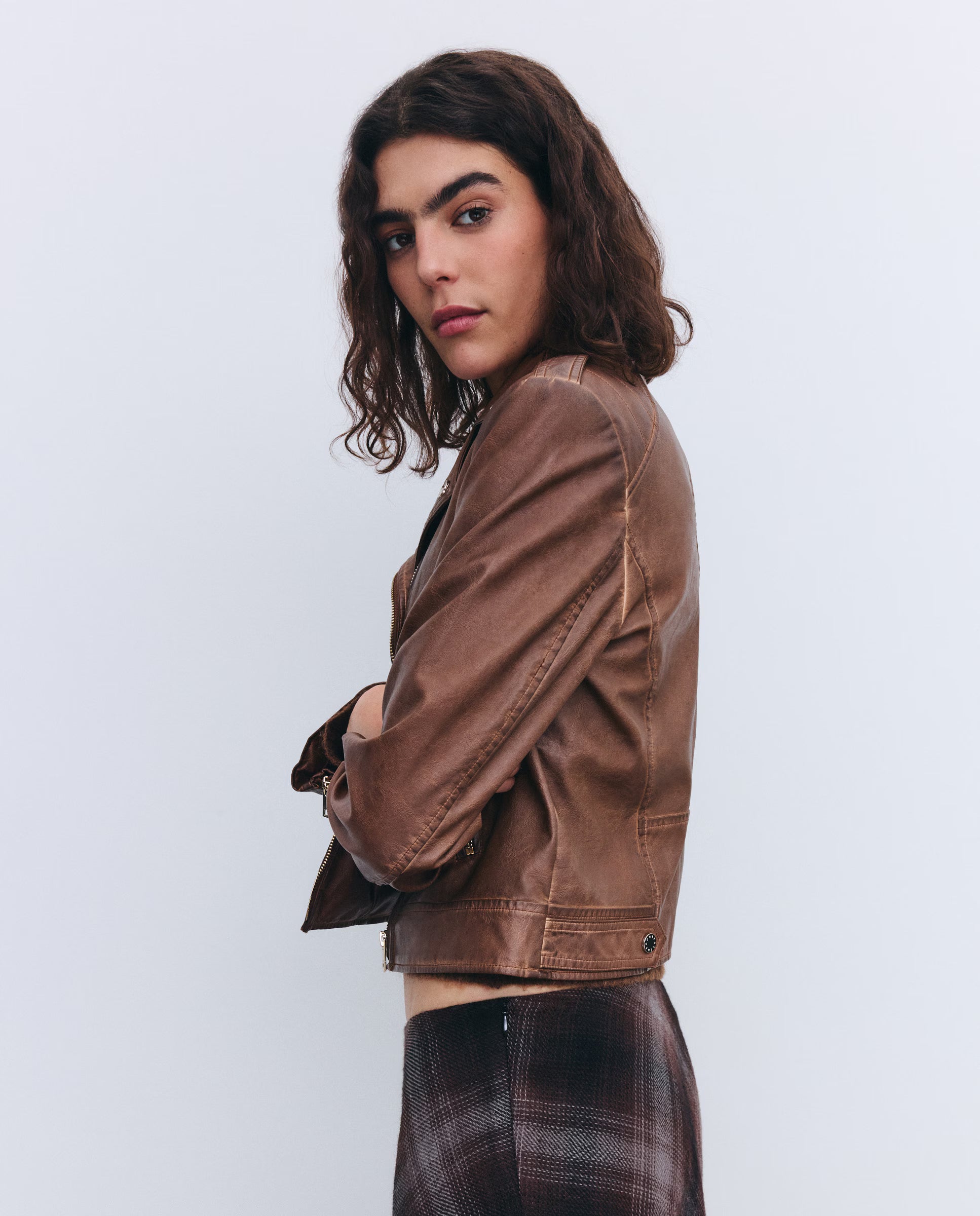 Cazadora Biker Gia Street Camel Piel Vegana
