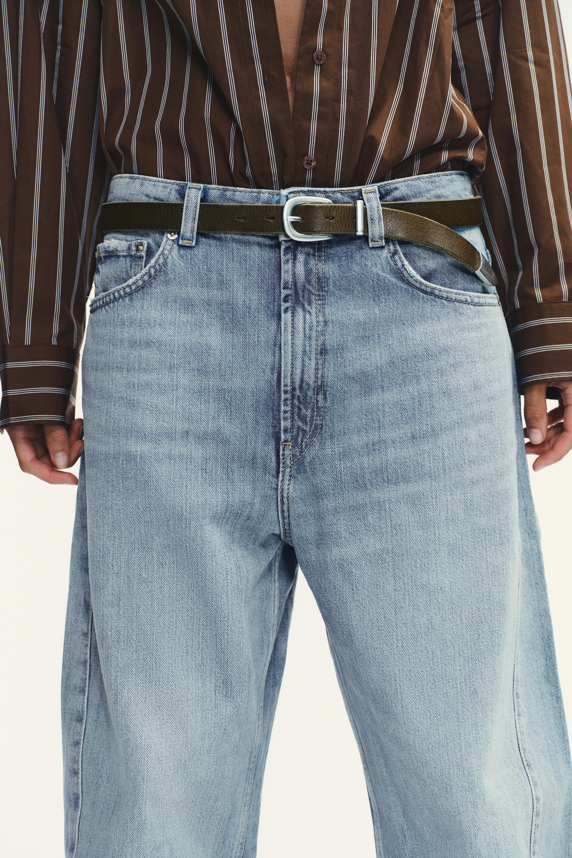 Zara Jeans TRF Baggy Barrel Tiro Medio - Azul Claro