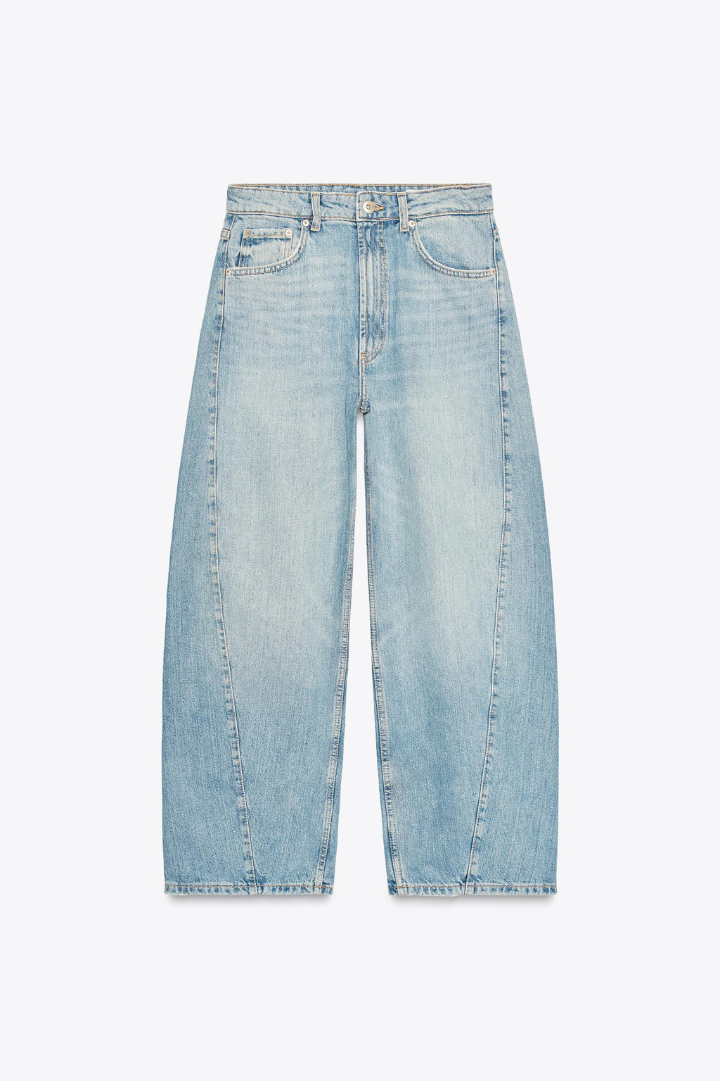 Zara Jeans TRF Baggy Barrel Tiro Medio - Azul Claro
