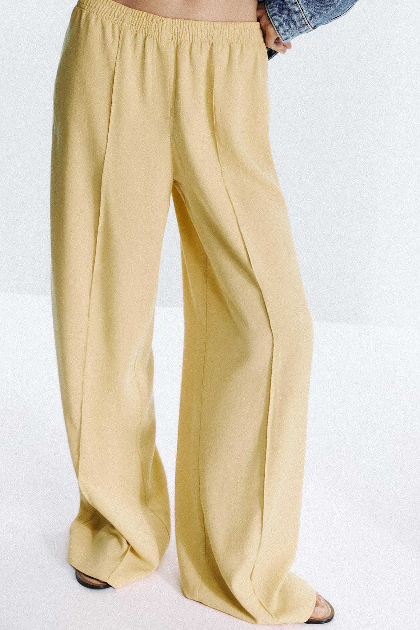 Zara Pantalón Ancho Nervio - Amarillo