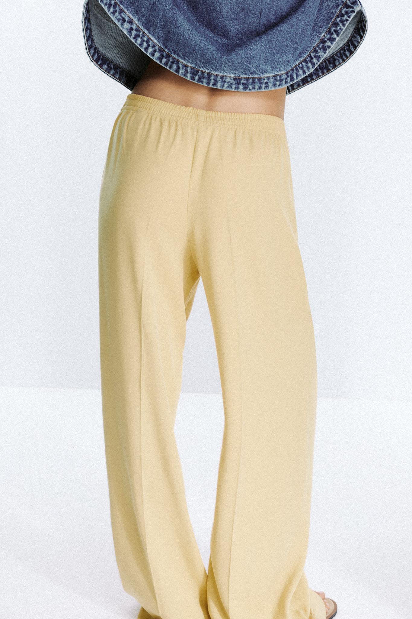 Zara Pantalón Ancho Nervio - Amarillo