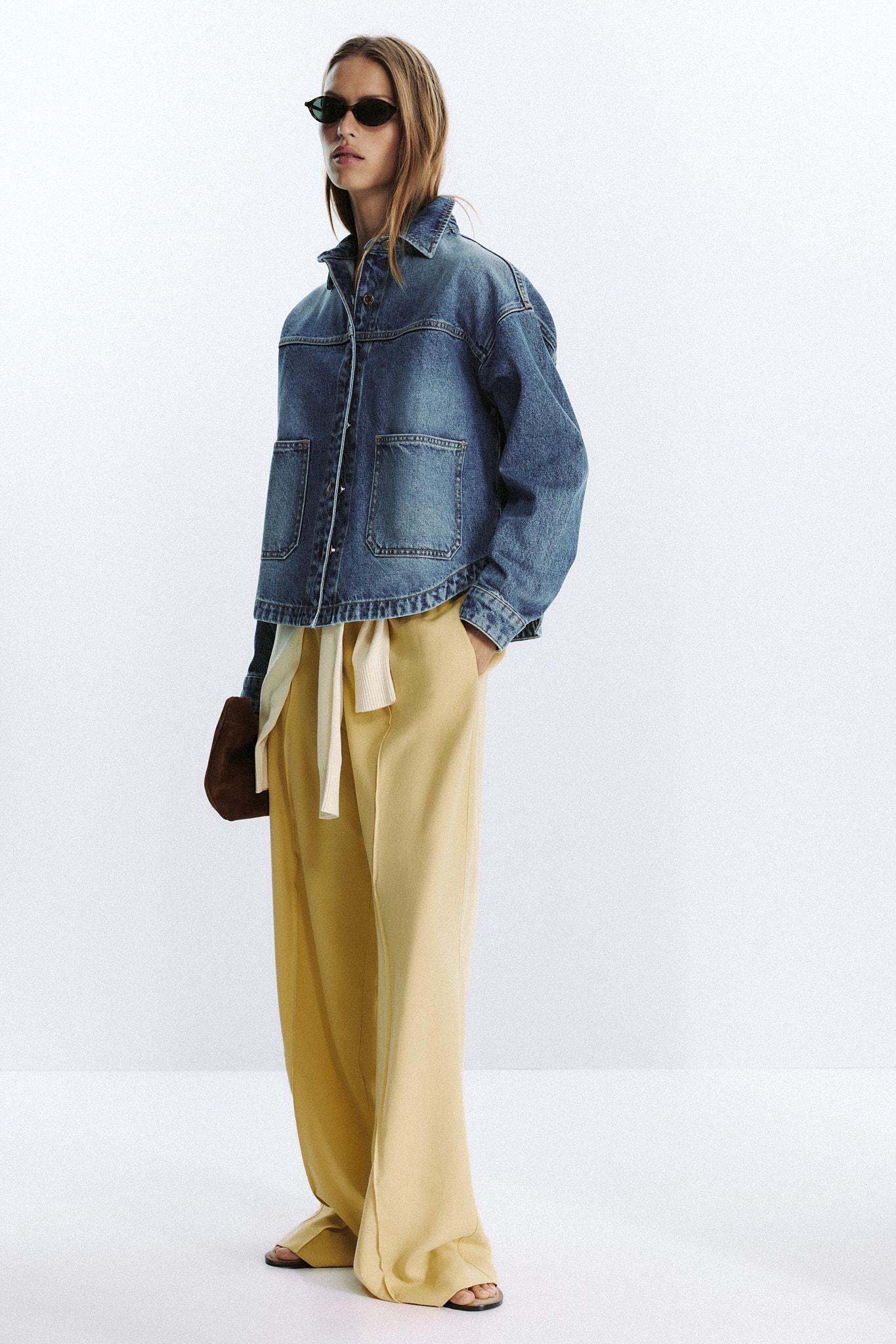 Zara Pantalón Ancho Nervio - Amarillo