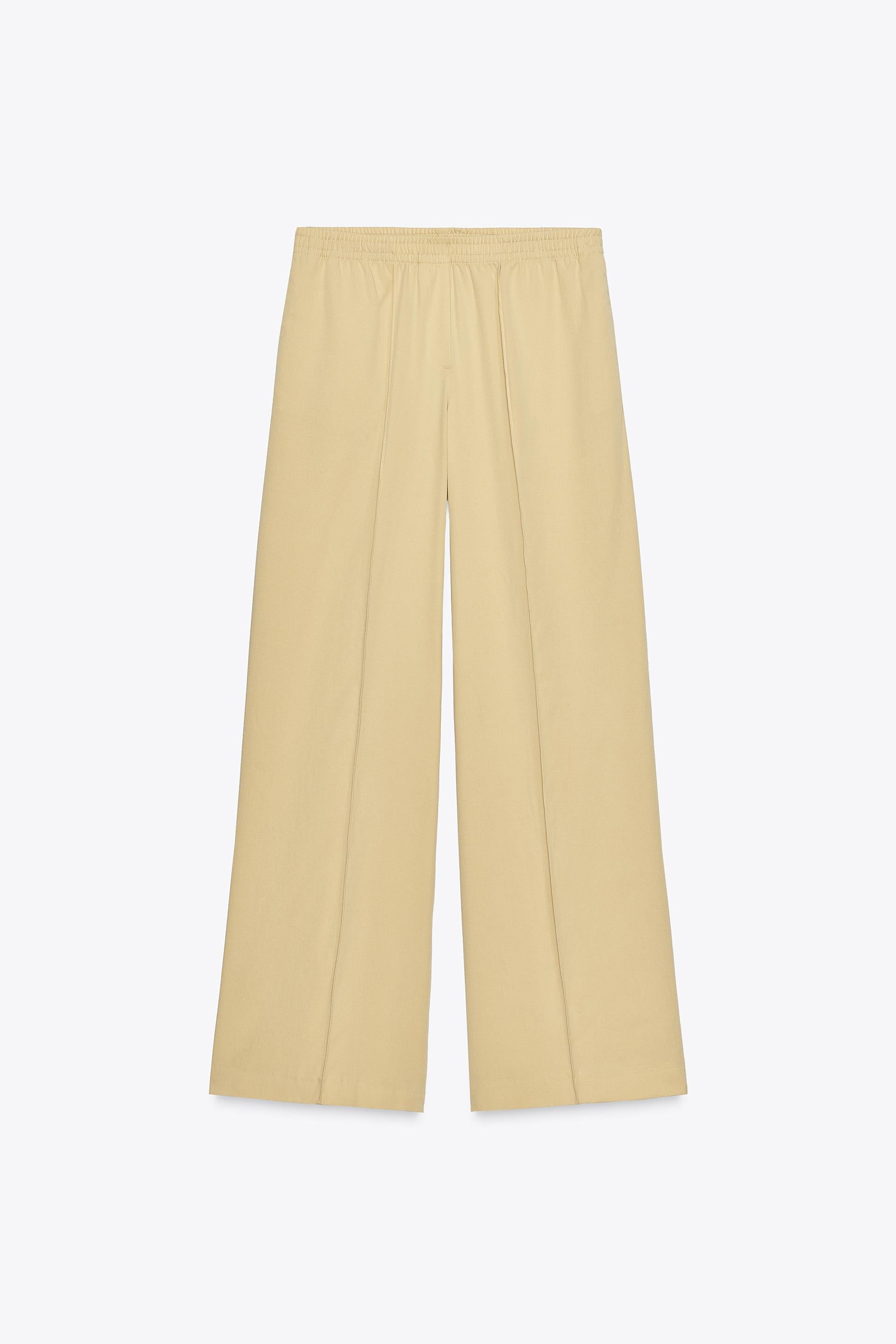 Zara Pantalón Ancho Nervio - Amarillo