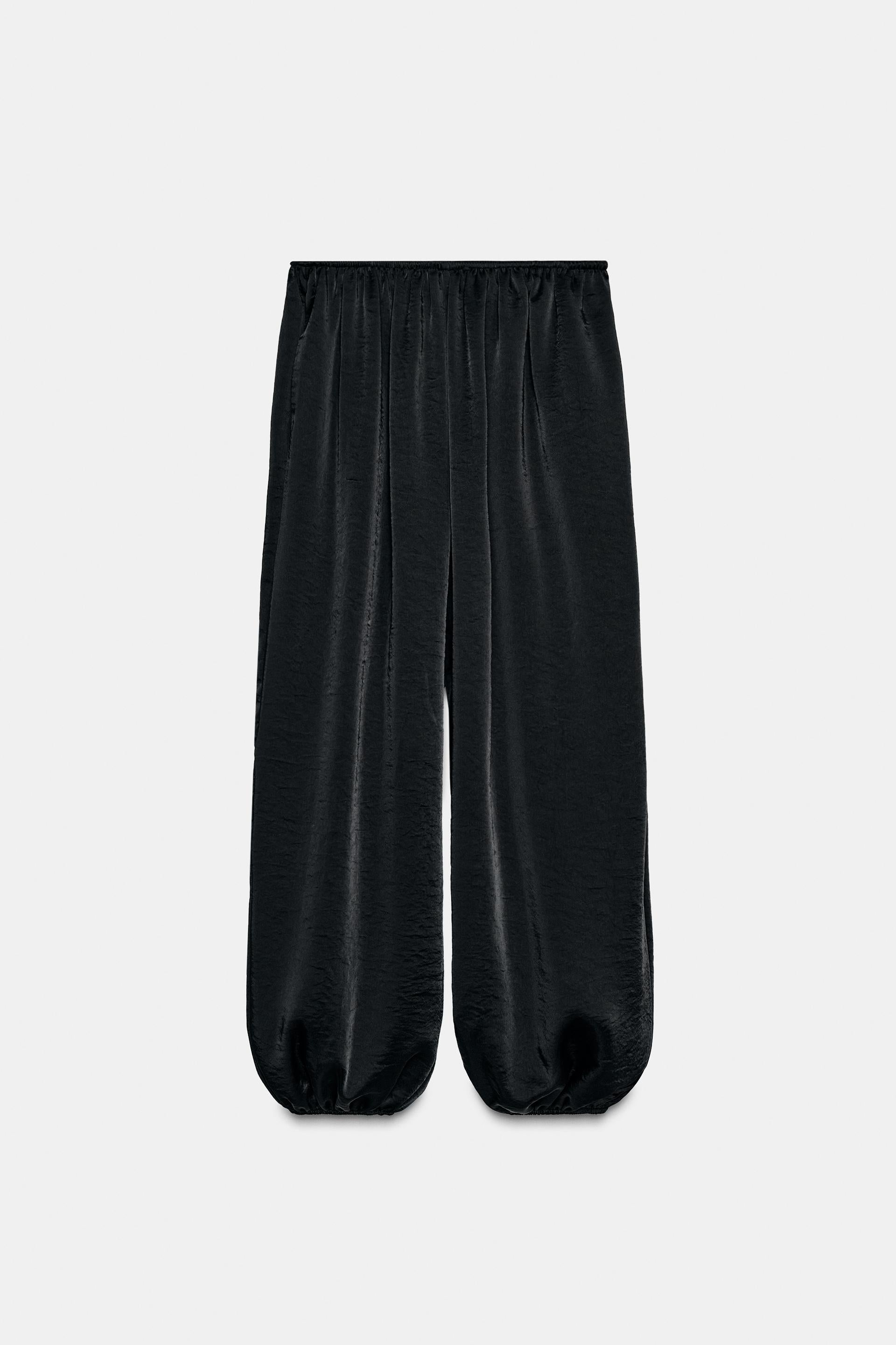 Zara Pantalón Bombacho Satinado - Negro