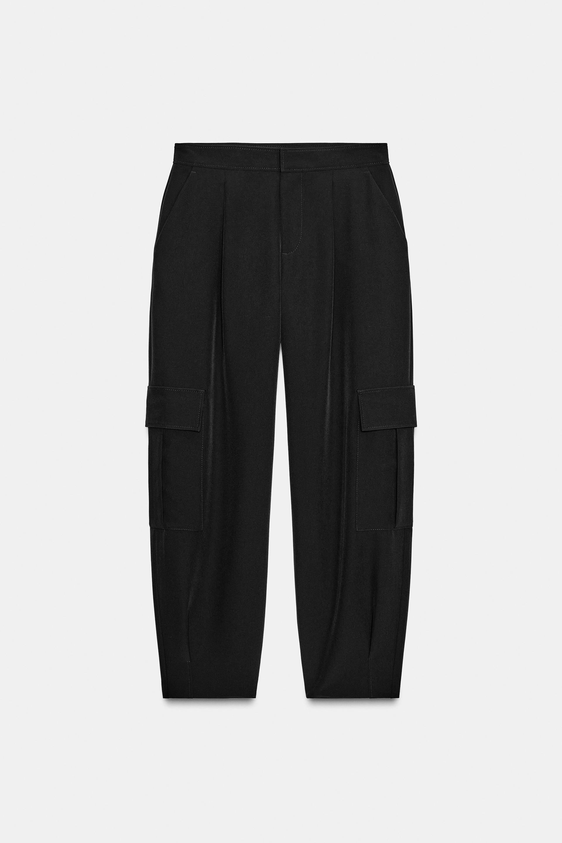 Zara Pantalón Carrot con Bolsillo Cargo - Negro