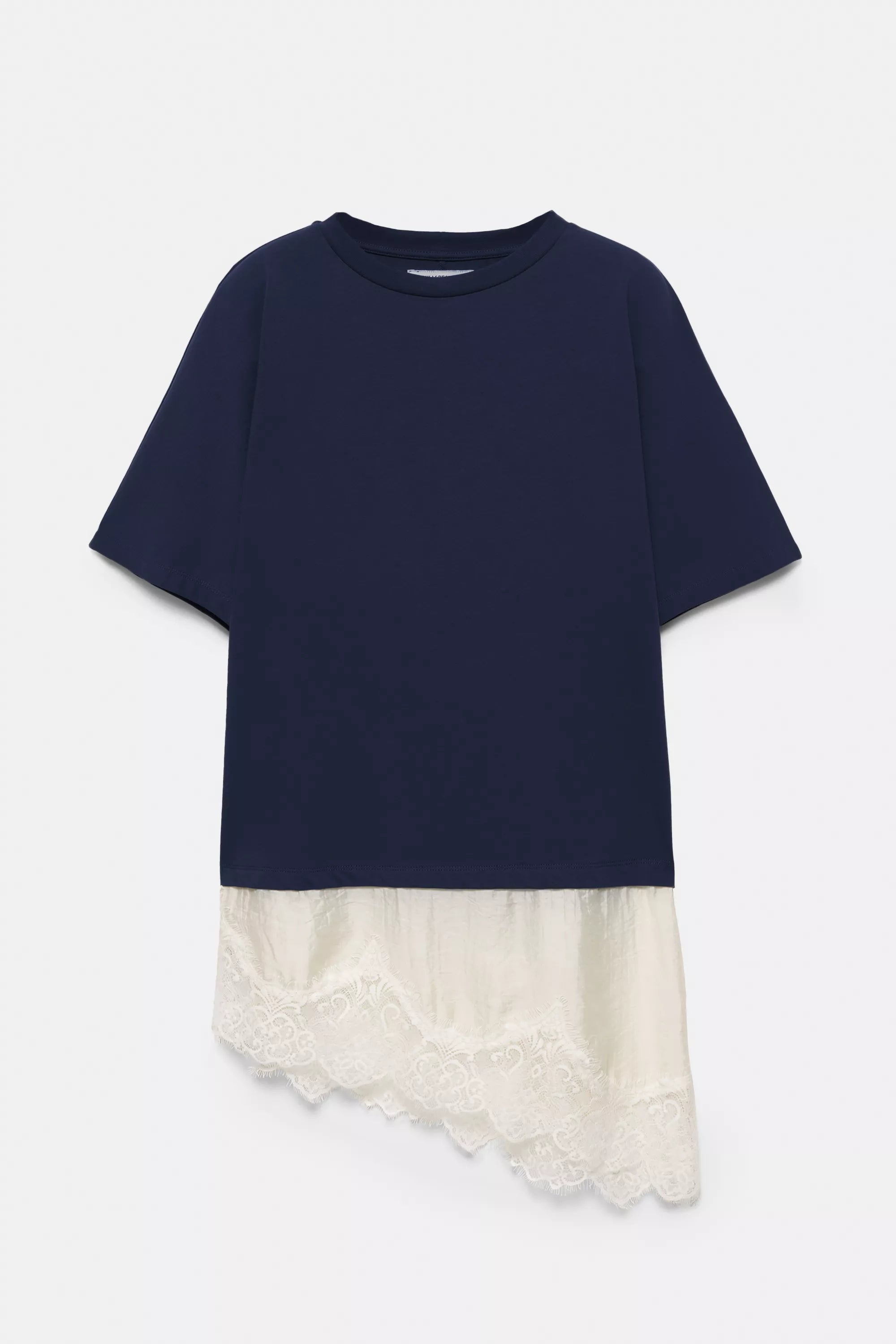 Camiseta combinada bajo encaje azul marino