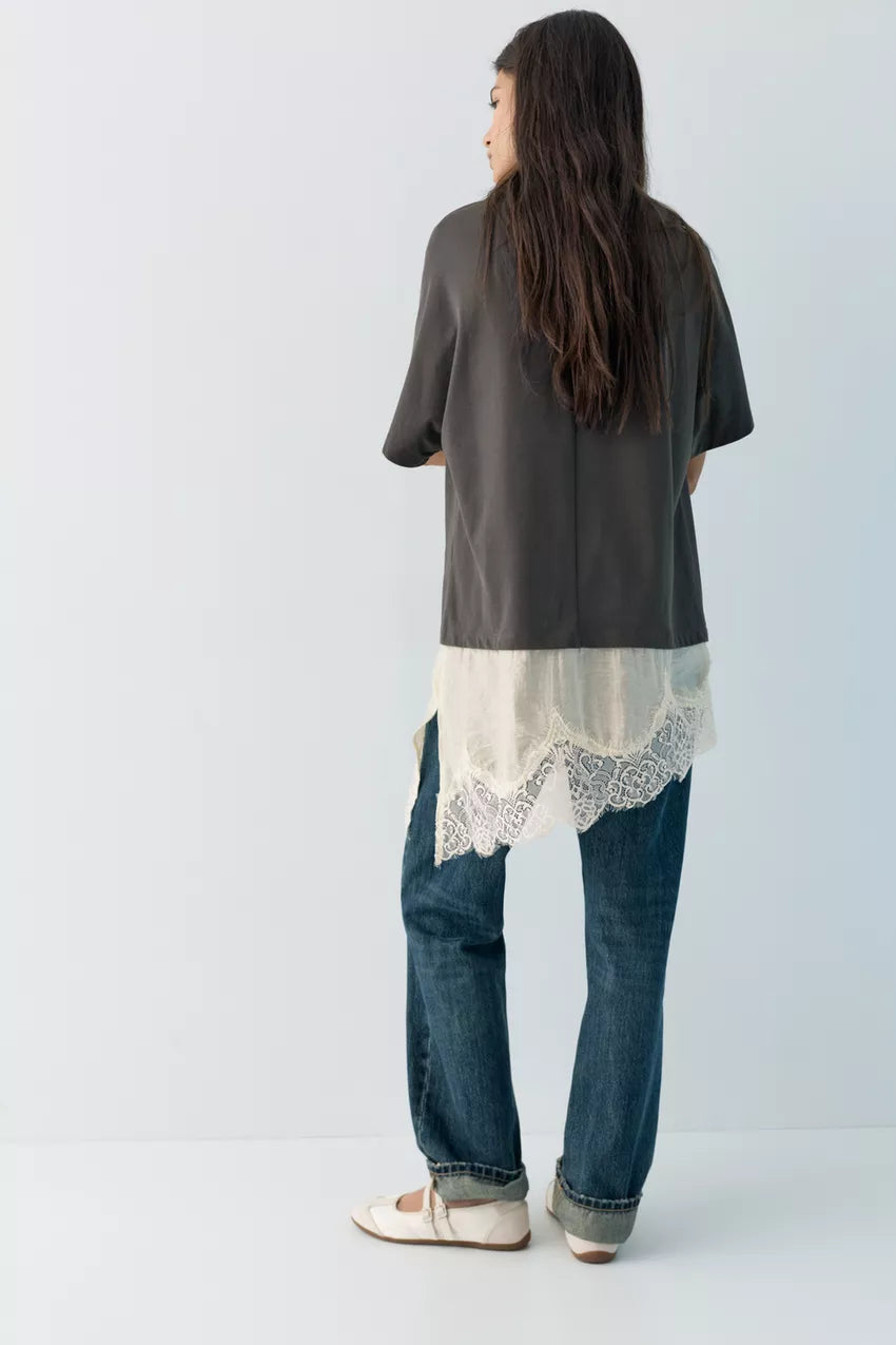 Camiseta combinada bajo encaje Pull&Bear