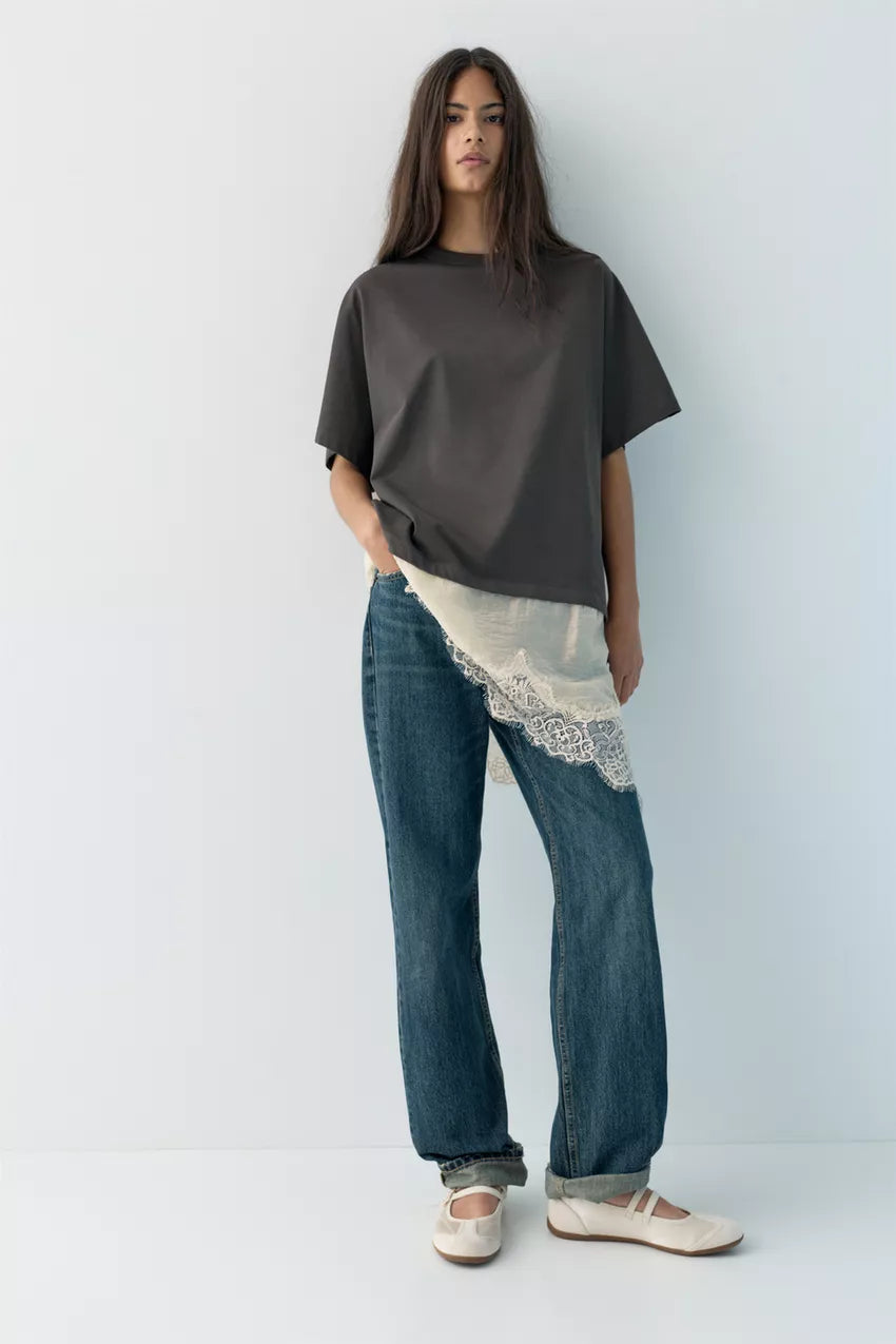 Camiseta combinada bajo encaje Pull&Bear