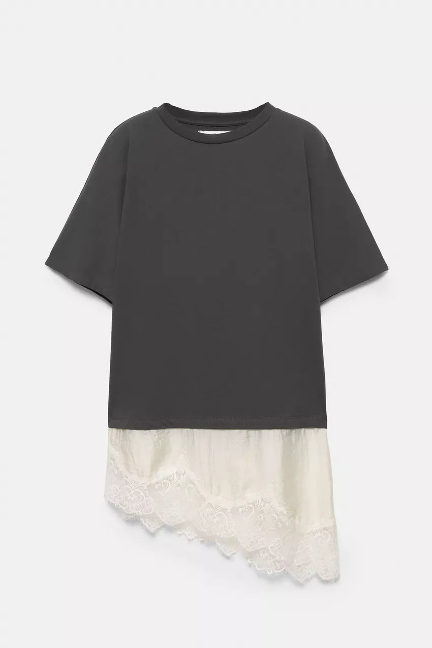 Camiseta combinada bajo encaje Pull&Bear