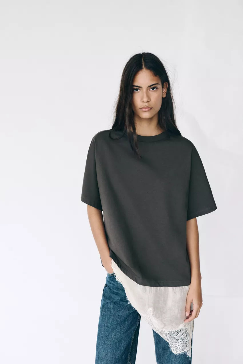 Camiseta combinada bajo encaje Pull&Bear