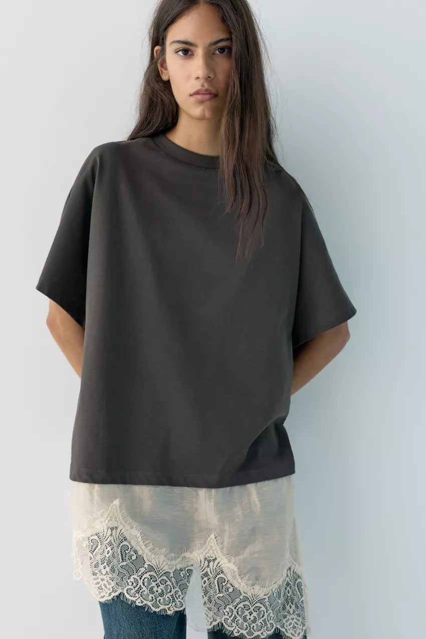 Camiseta combinada bajo encaje Pull&Bear