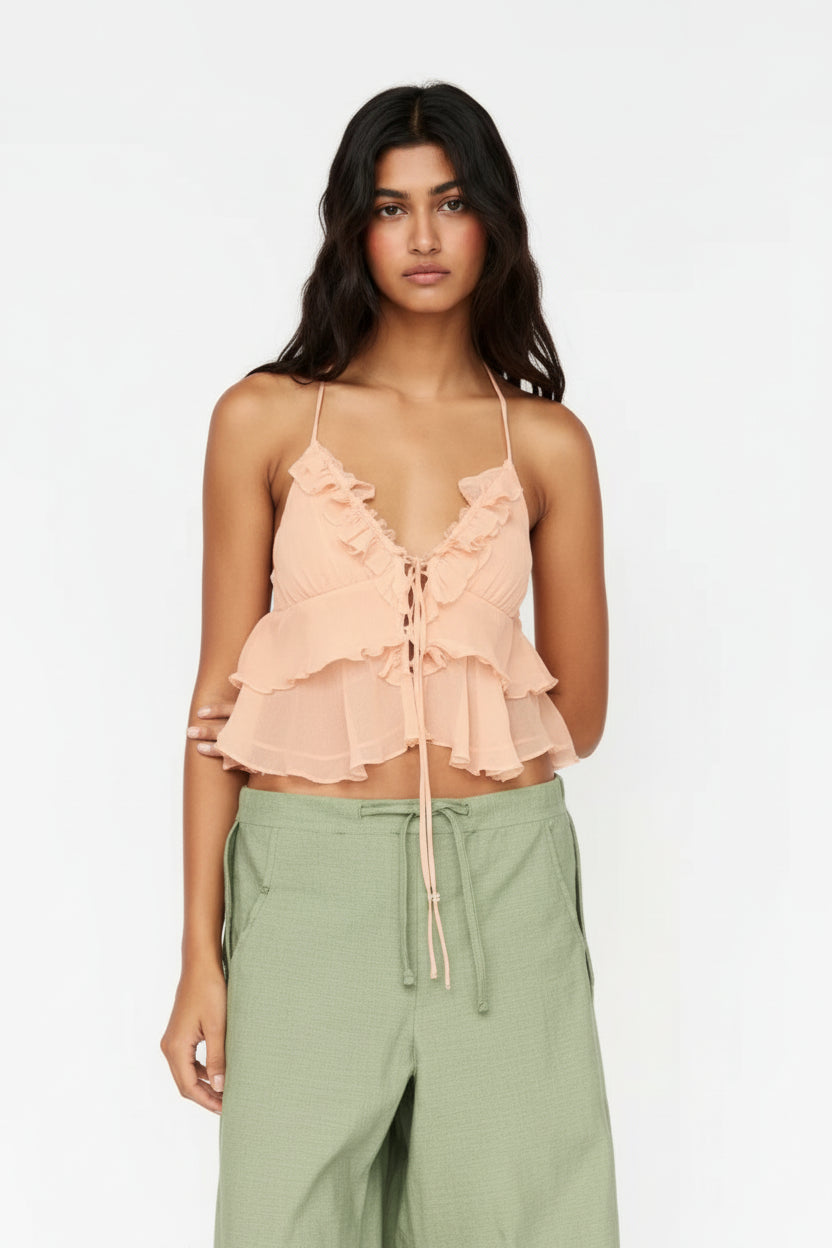 Top Volantes Lazo Mandarina Pull&Bear