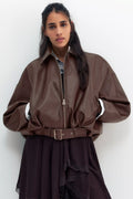 Chaqueta bomber efecto piel color chocolate Pull&Bear