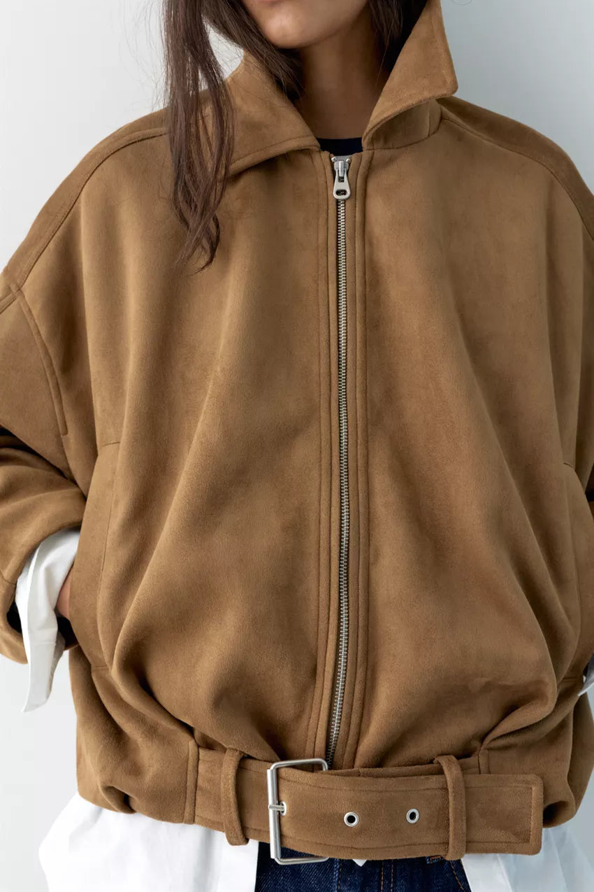 Chaqueta bomber efecto ante color marrón Pull&Bear