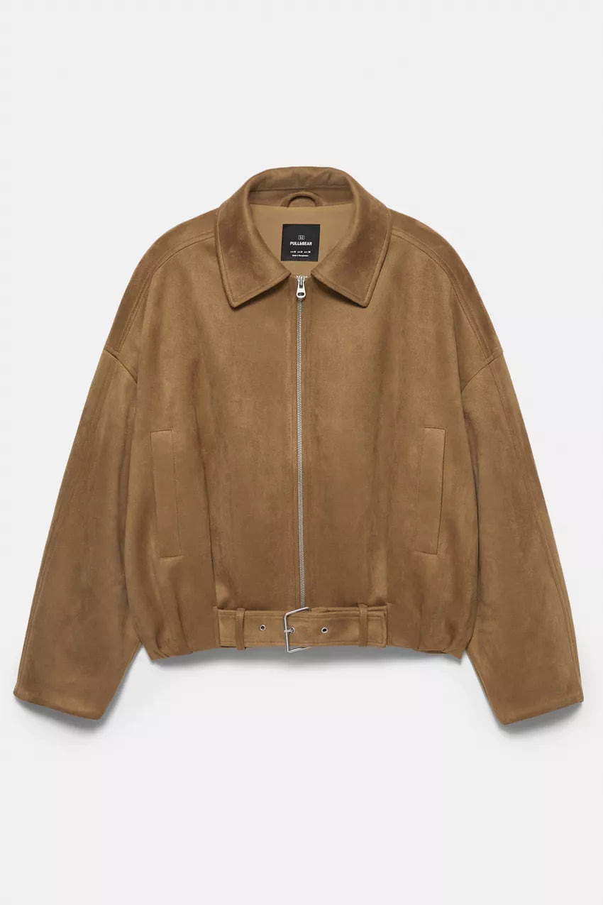 Chaqueta bomber efecto ante color marrón Pull&Bear