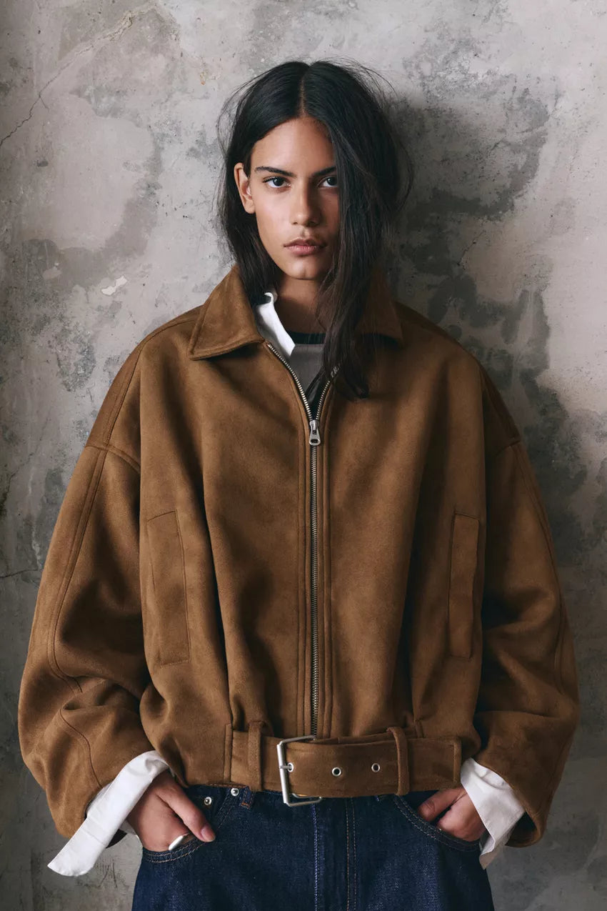 Chaqueta bomber efecto ante color marrón Pull&Bear