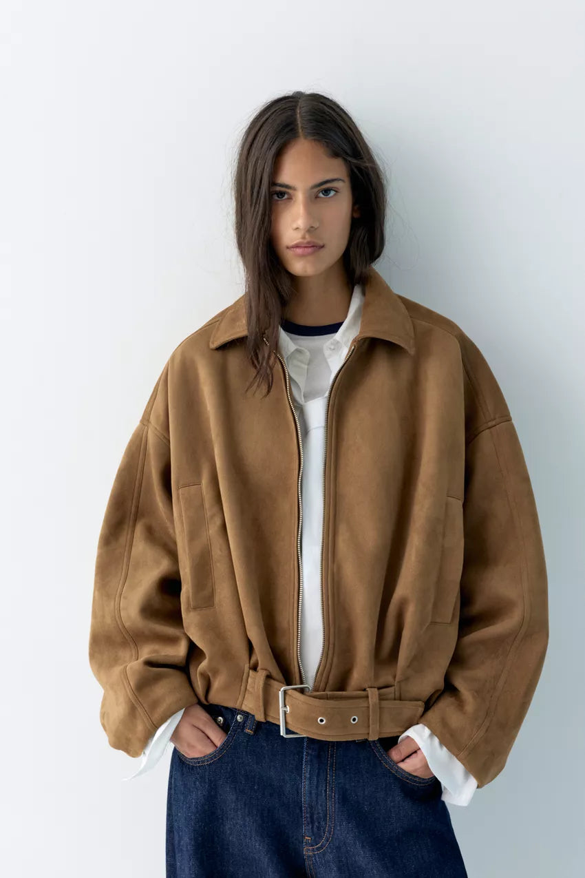 Chaqueta bomber efecto ante color marrón Pull&Bear