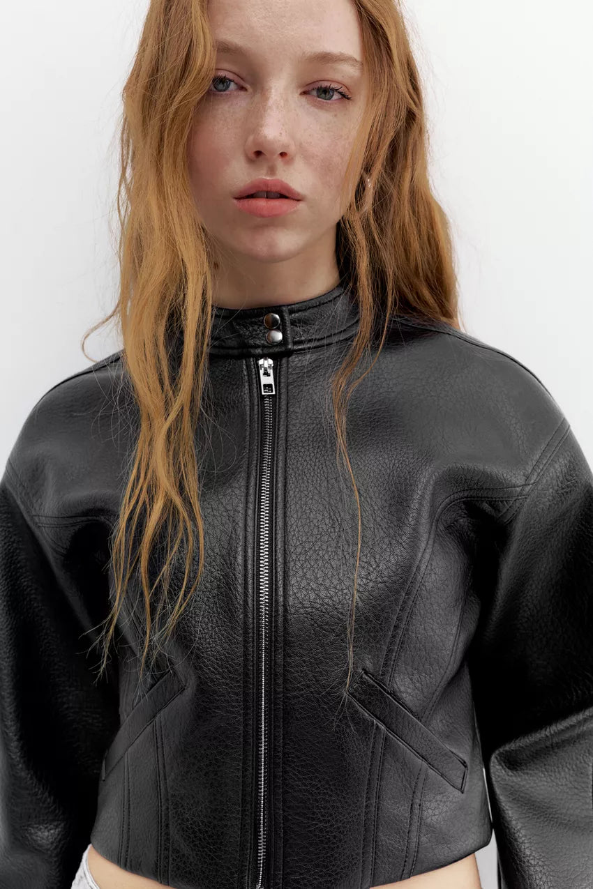 Chaqueta biker efecto piel Pull&Bear Negro