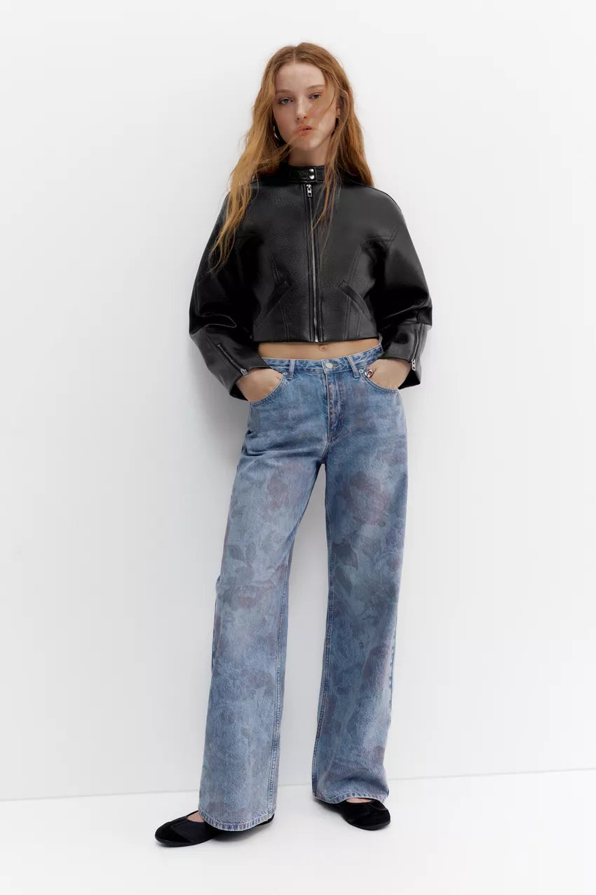 Chaqueta biker efecto piel Pull&Bear Negro