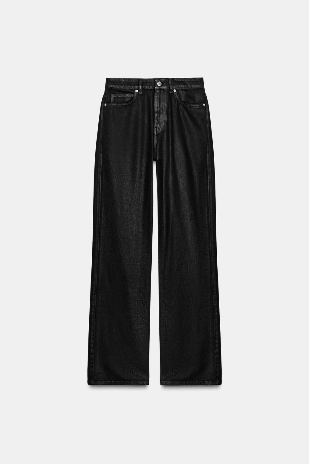 Zara Jeans Z1975 Regular Fit Tiro Alto Coated - Negro