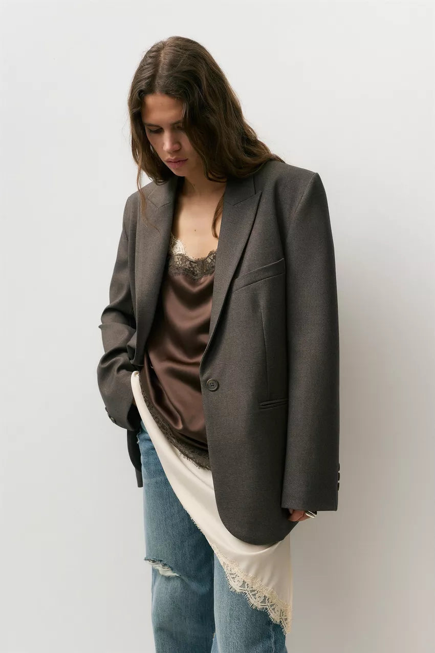 Blazer oversize marrón topo Pull&Bear