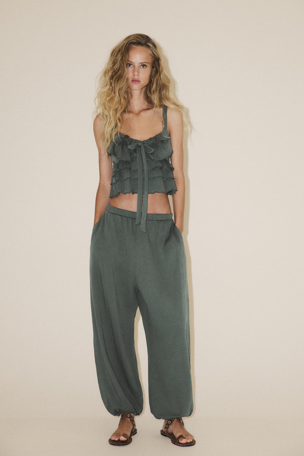 Zara Top Volantes - Verde