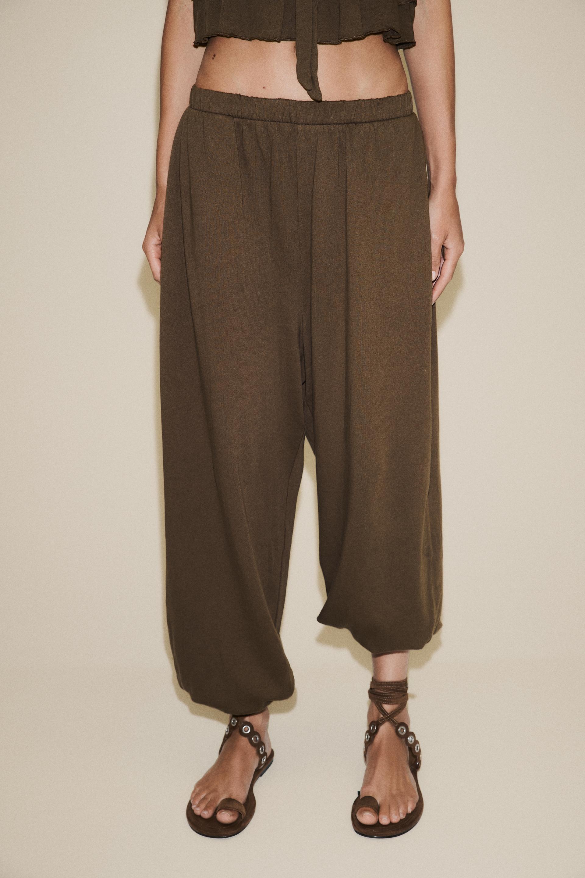 Zara Pantalón Felpa Bombacho - Marrón