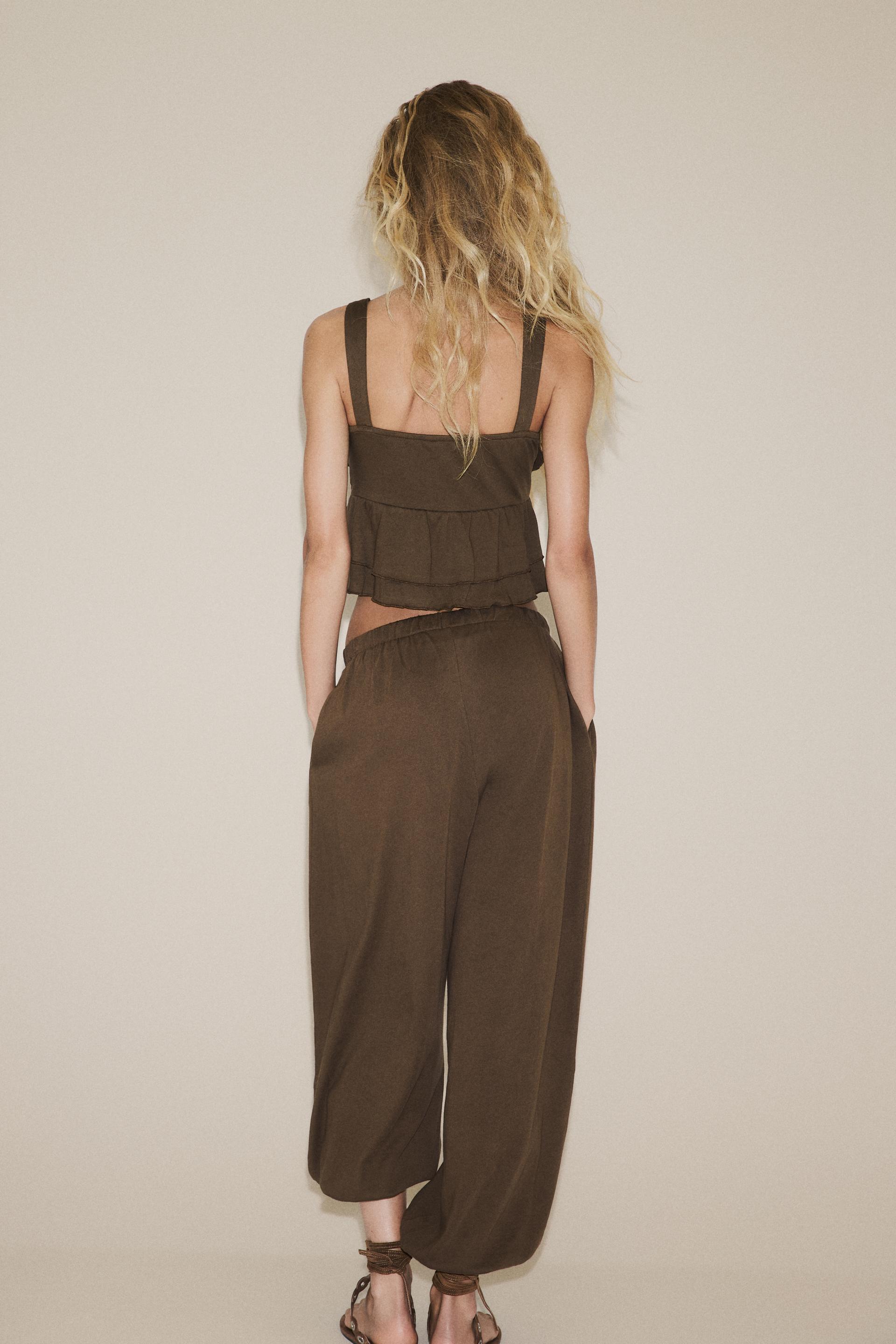 Zara Pantalón Felpa Bombacho - Marrón