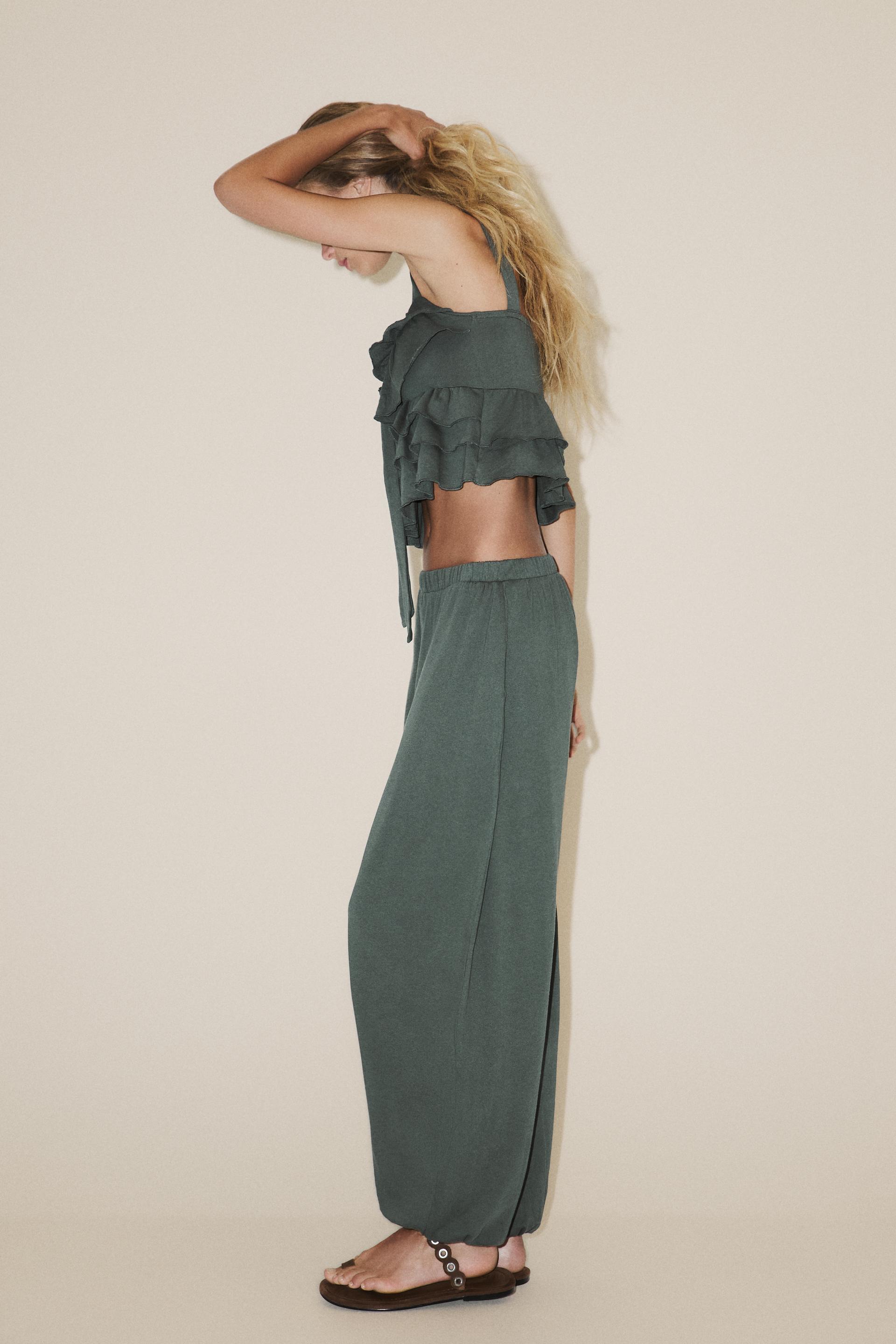 Zara Pantalón Felpa Bombacho - Verde