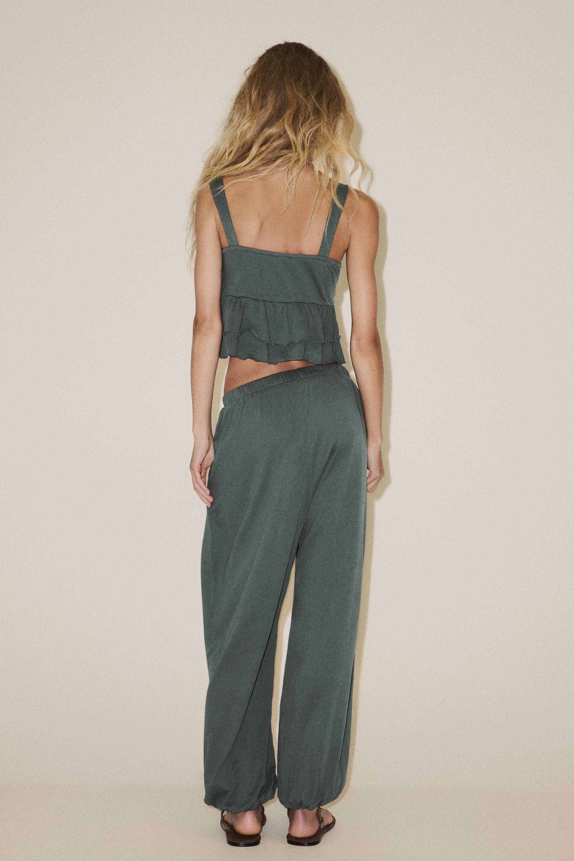 Zara Pantalón Felpa Bombacho - Verde