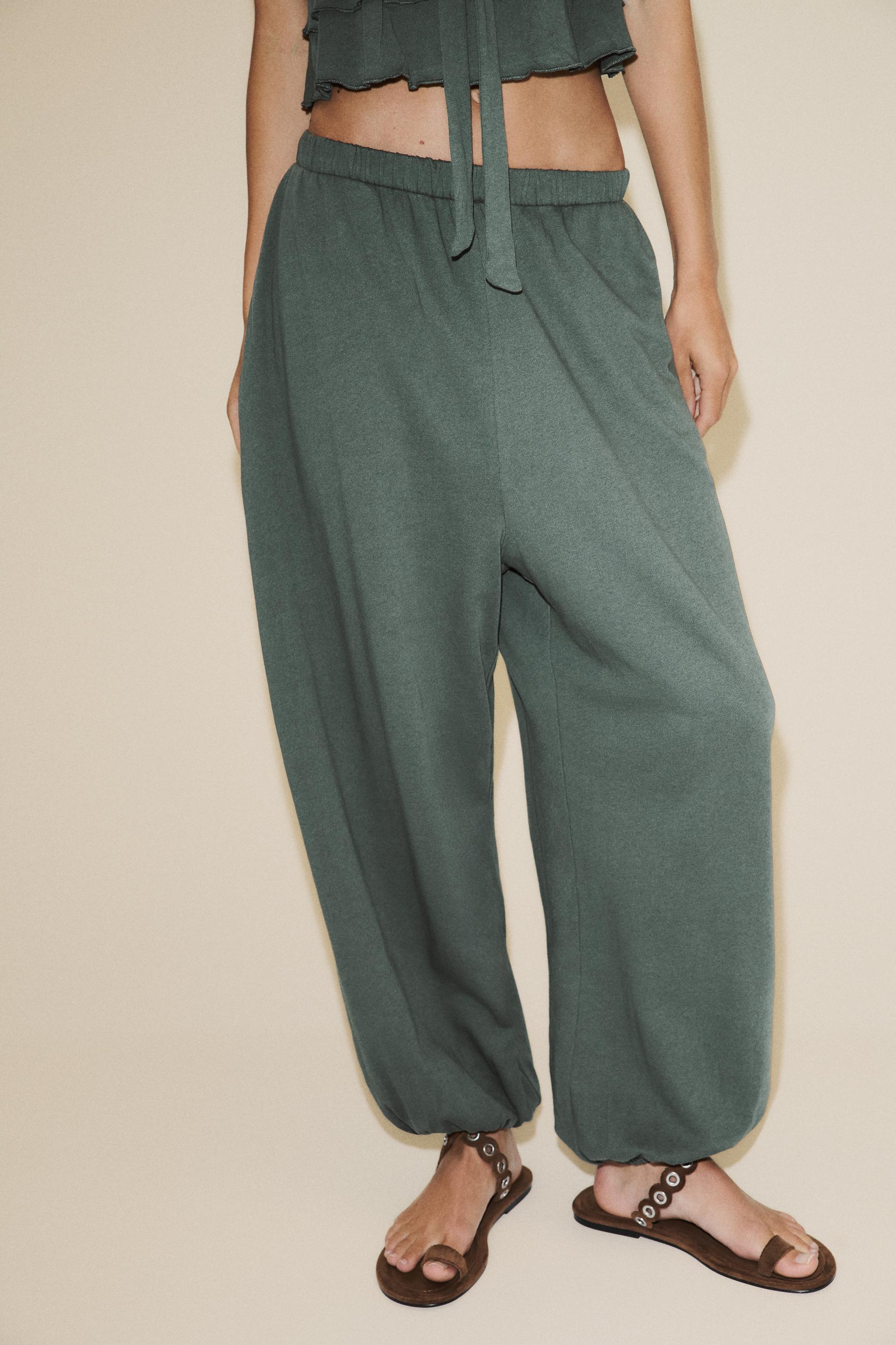 Zara Pantalón Felpa Bombacho - Verde