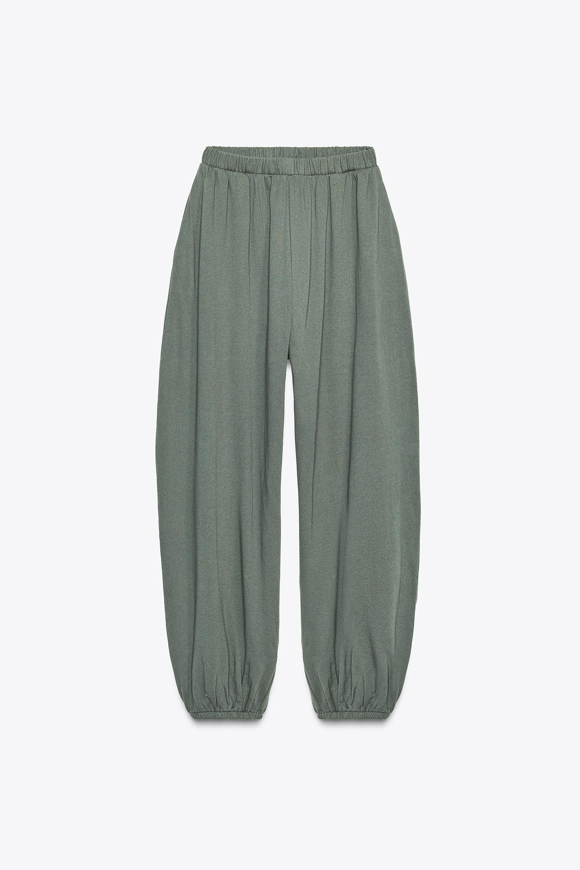Zara Pantalón Felpa Bombacho - Verde