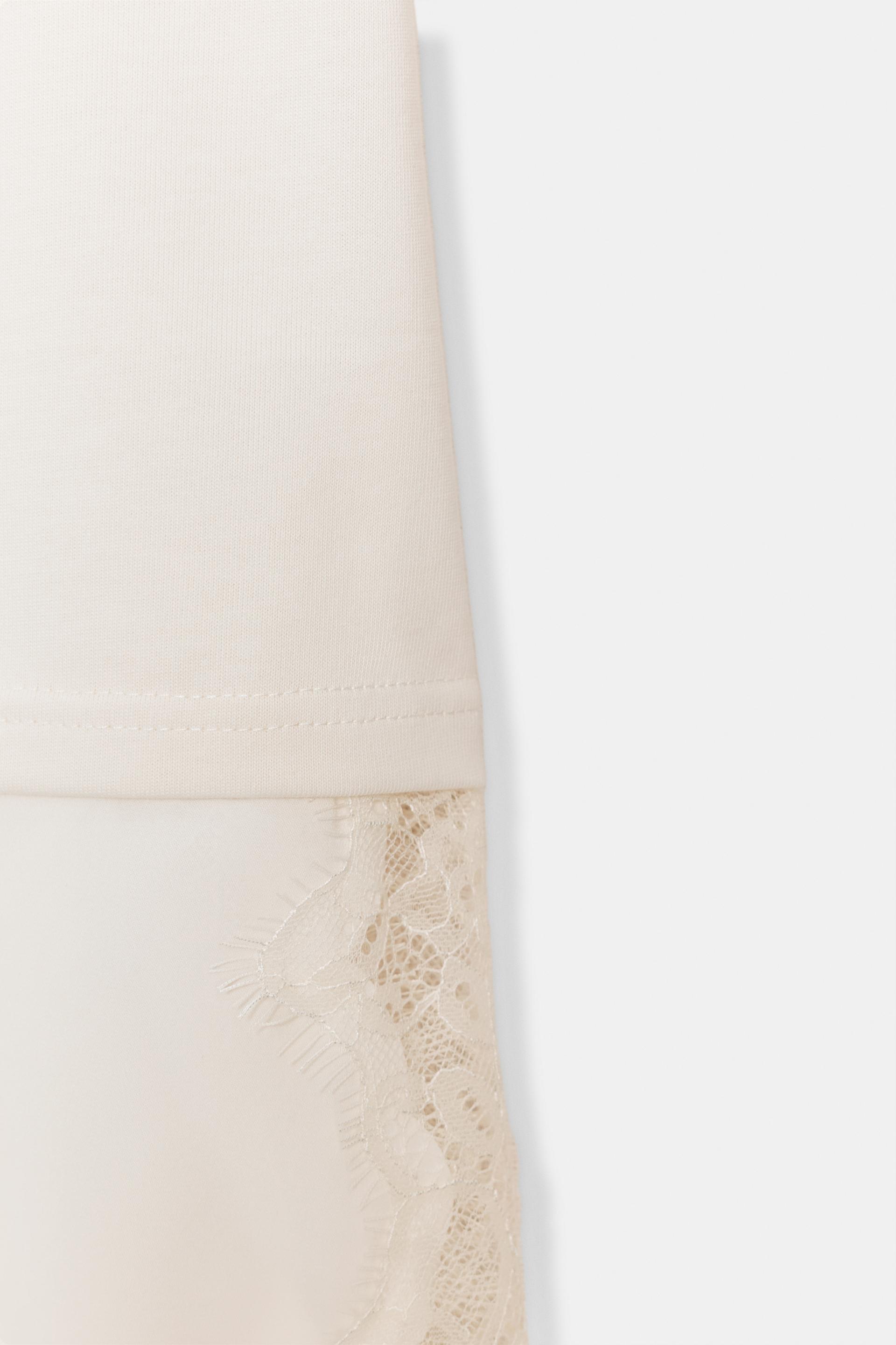 Zara Camiseta Combinada Encaje - Crudo