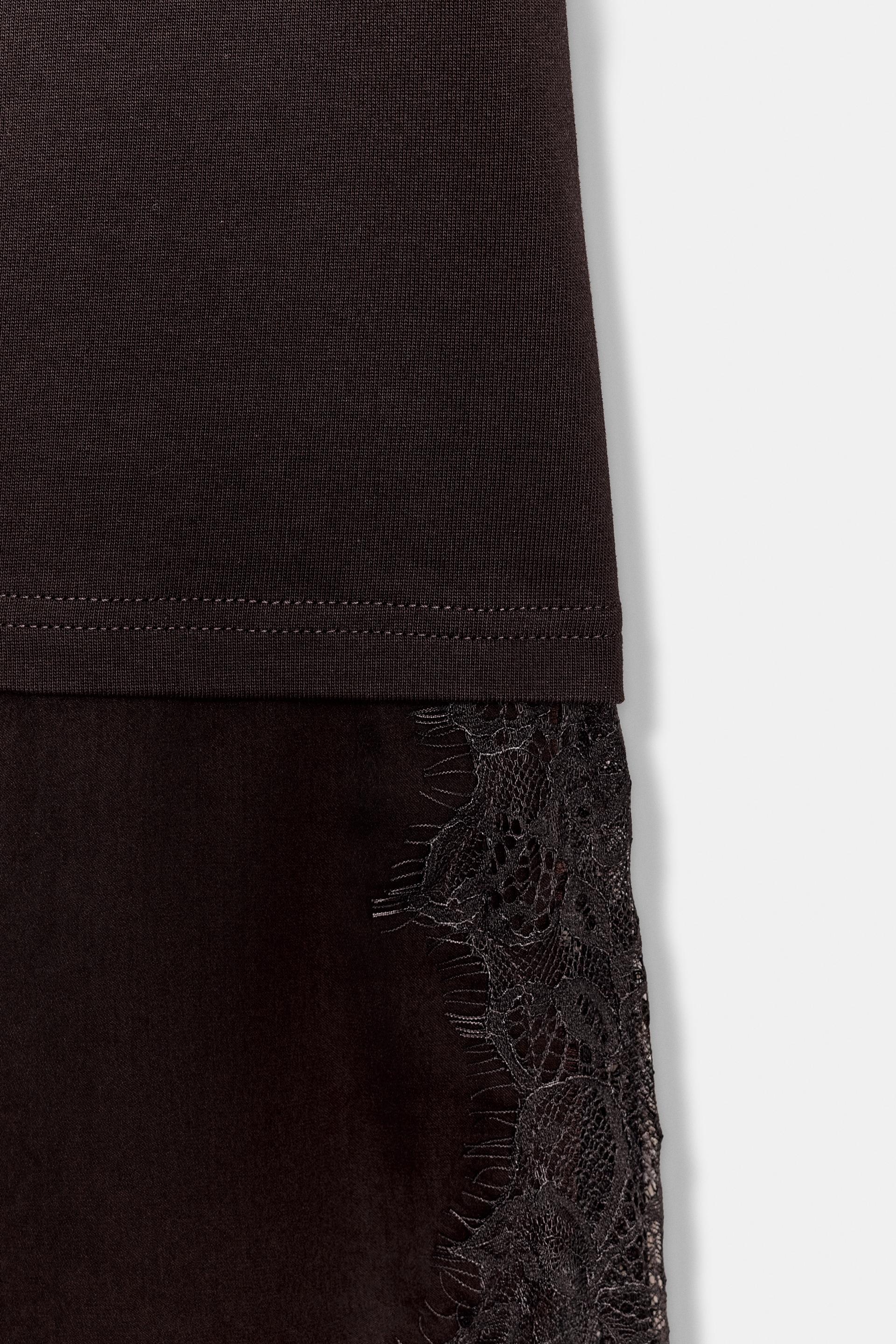 Zara Camiseta Combinada Encaje - Chocolate