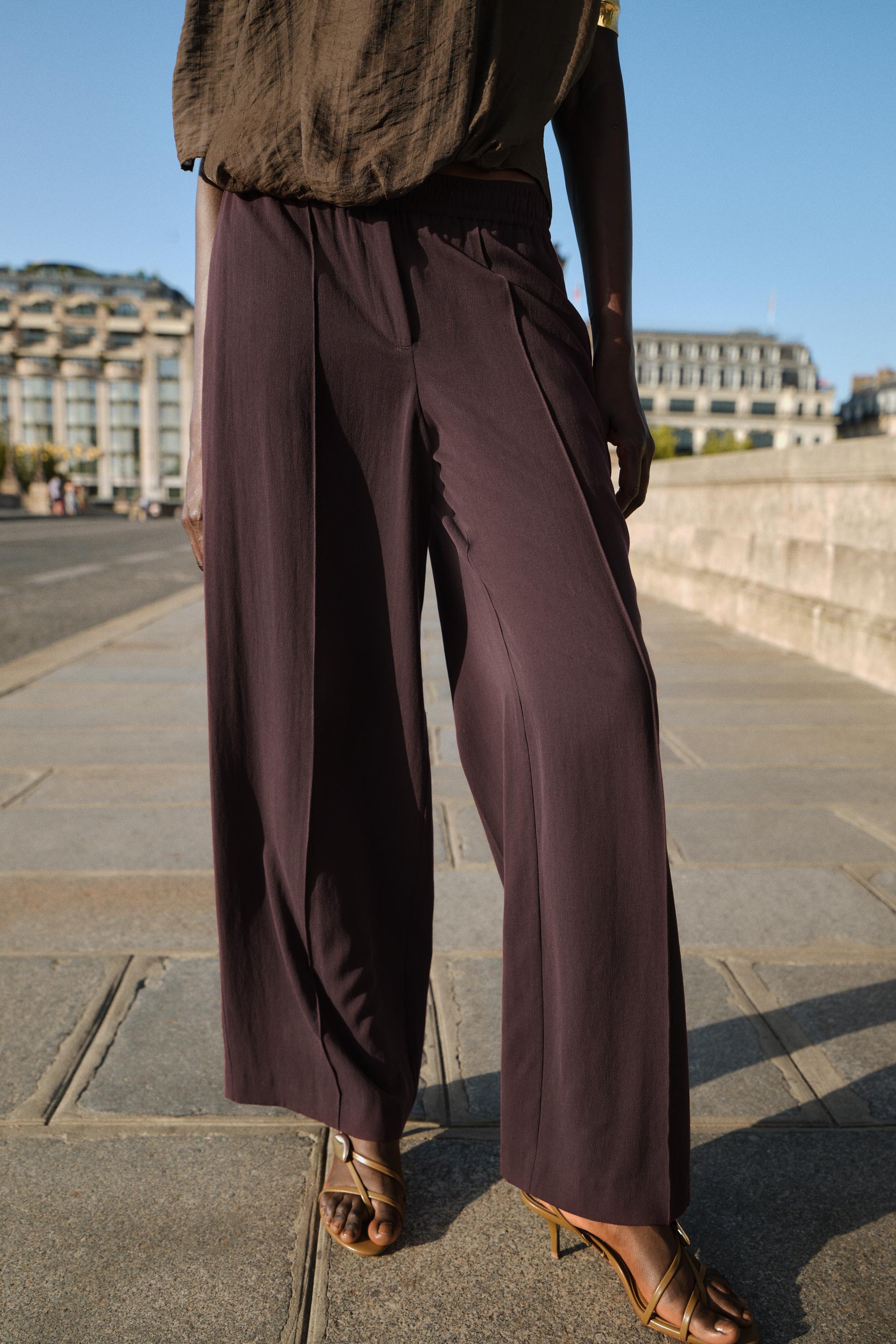 Zara Pantalón Ancho Nervio - Granate