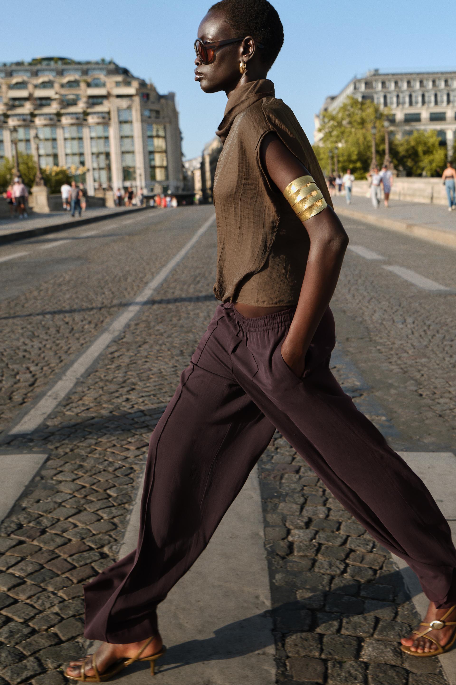 Zara Pantalón Ancho Nervio - Granate