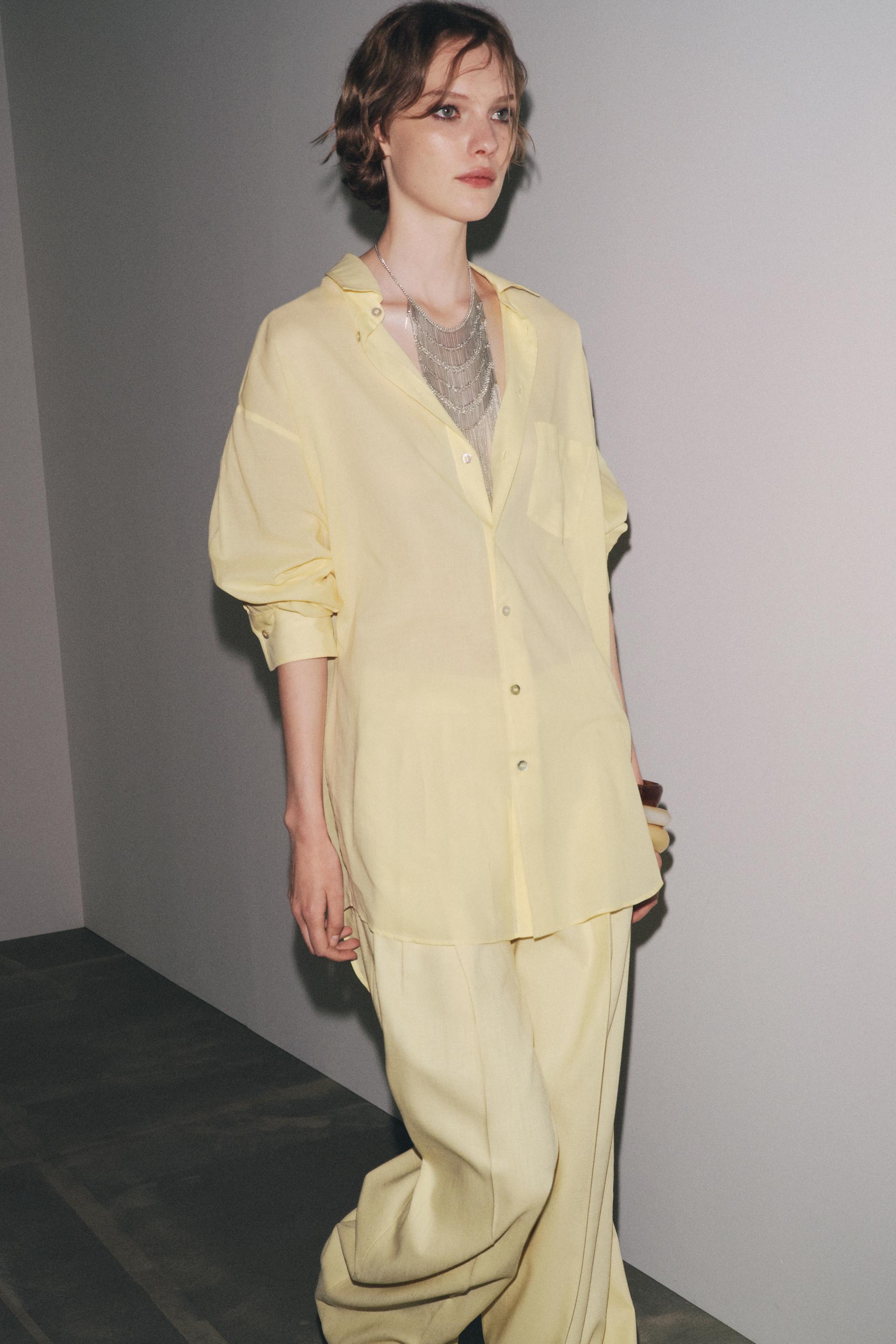 Zara Camisa Oversize ZW Collection - Amarillo Pastel