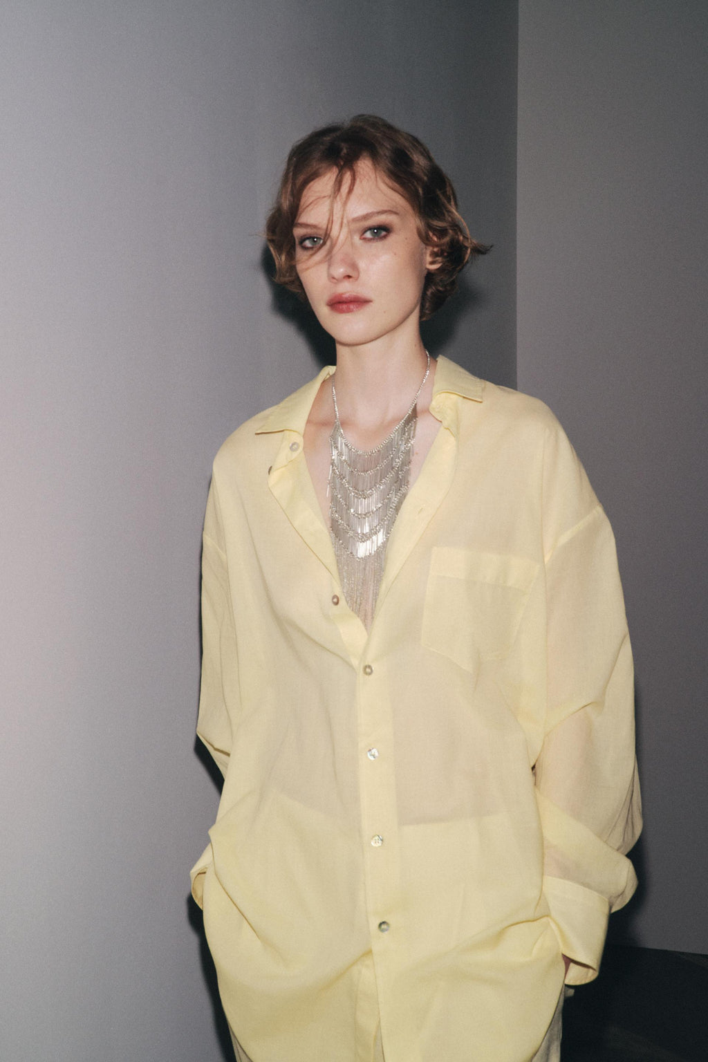 Zara Camisa Oversize ZW Collection - Amarillo Pastel