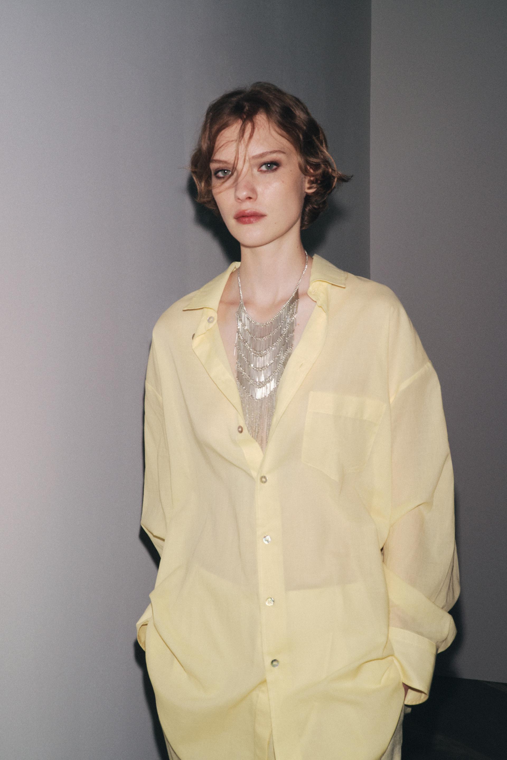 Zara Camisa Oversize ZW Collection - Amarillo Pastel