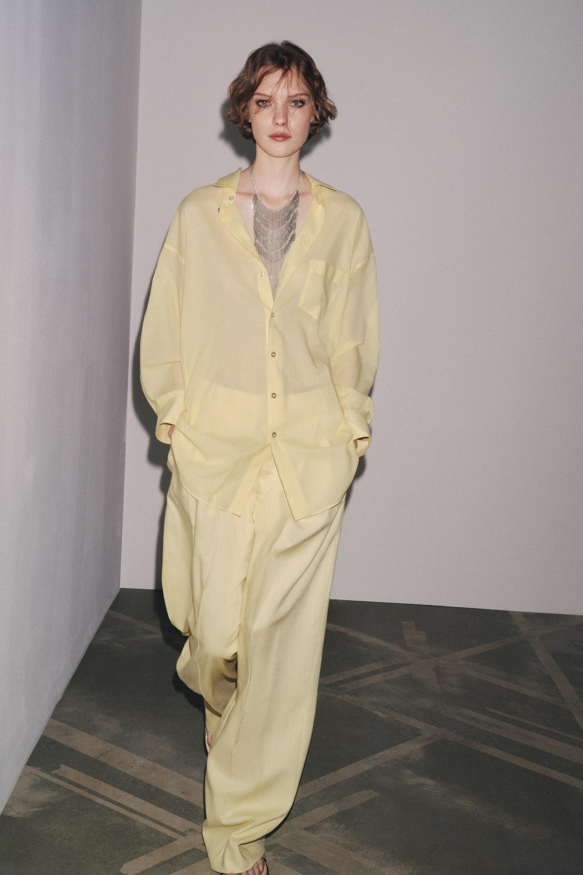 Zara Camisa Oversize ZW Collection - Amarillo Pastel