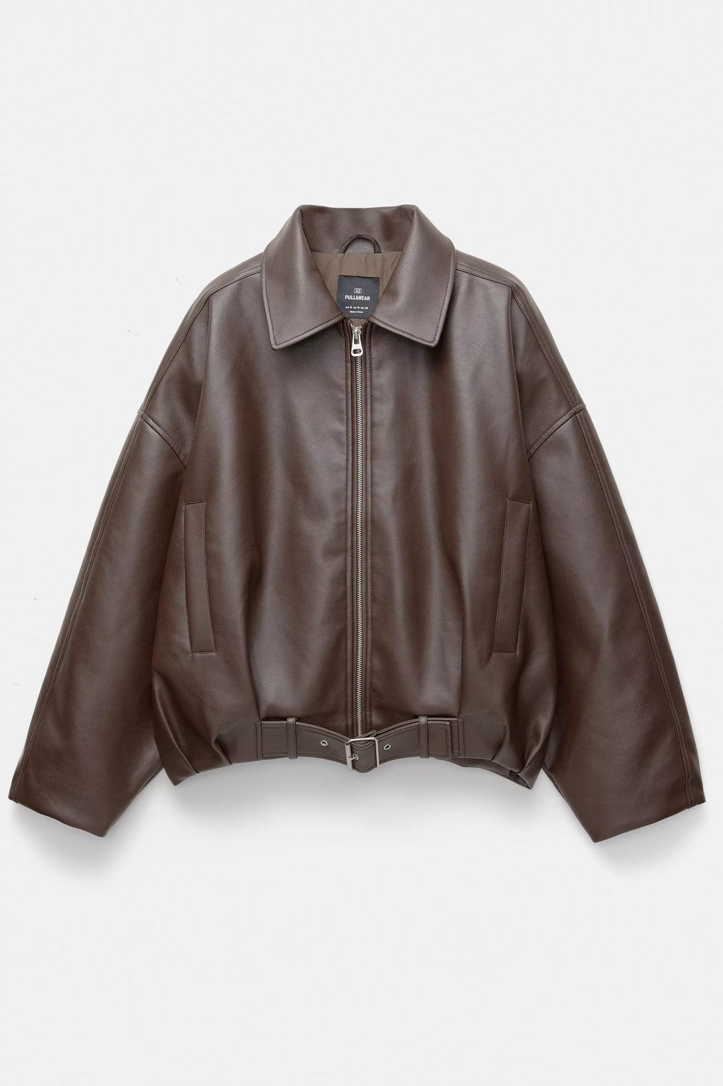 Chaqueta bomber efecto piel color chocolate Pull&Bear