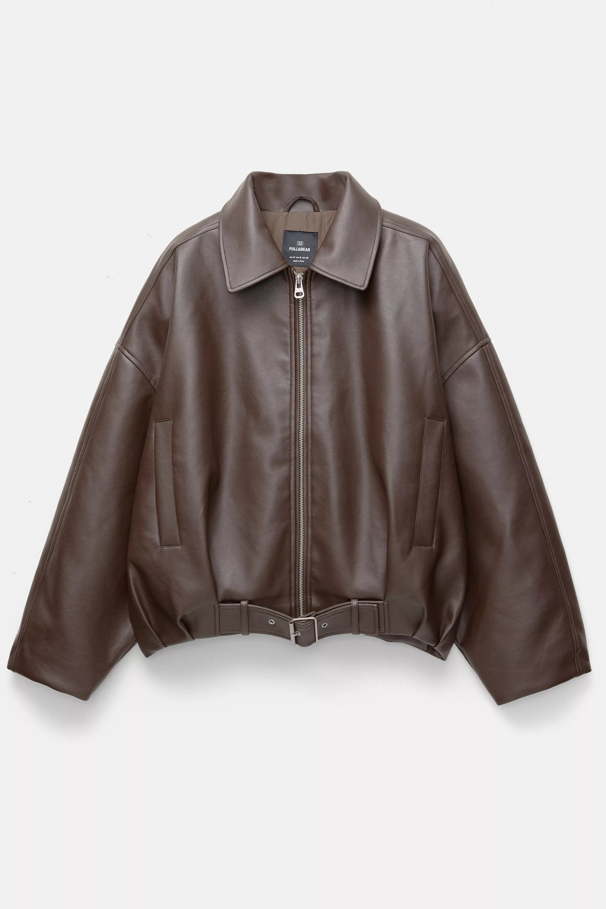 Chaqueta bomber efecto piel color chocolate Pull&Bear