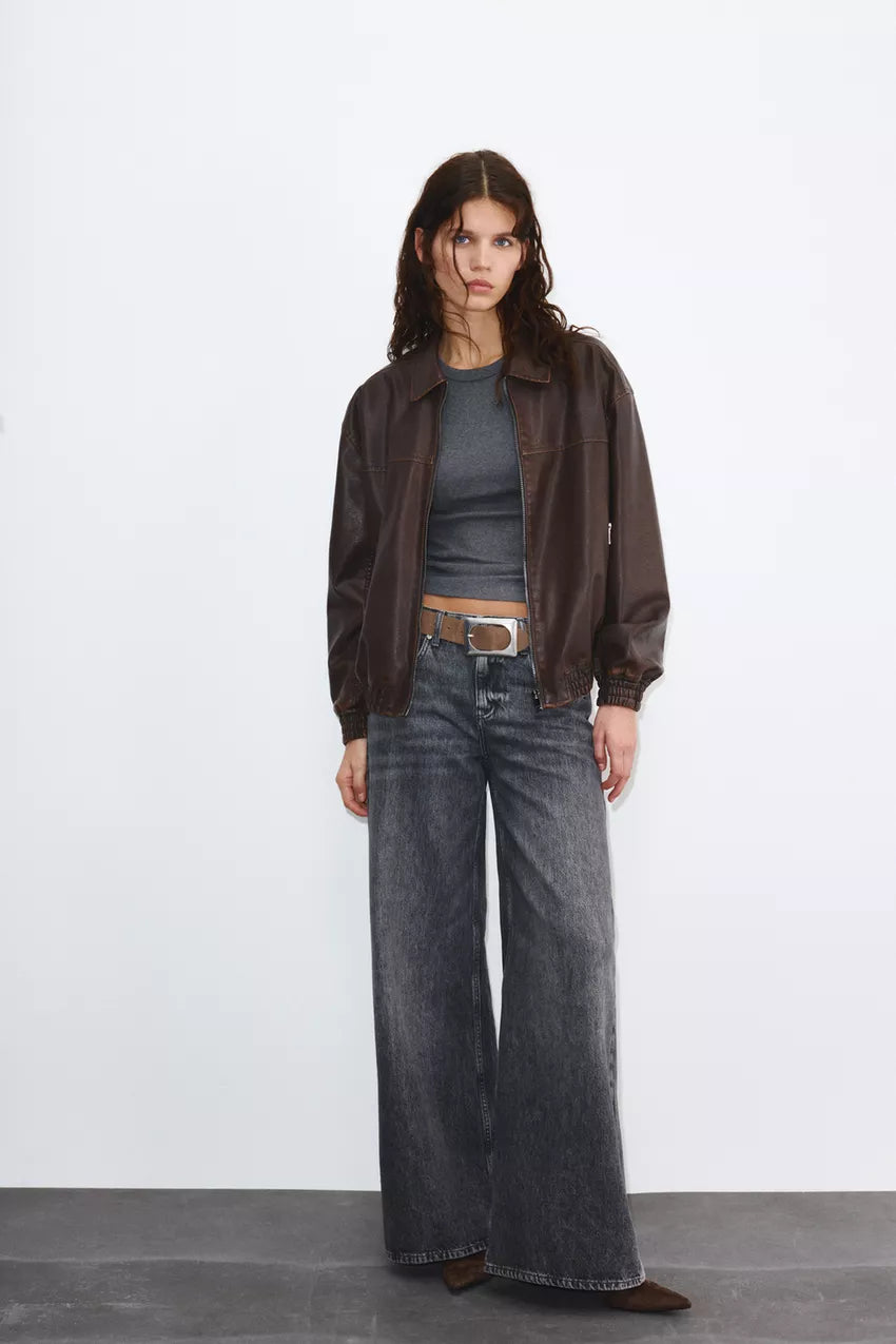 Cazadora dad efecto piel marrón antiguo Pull&Bear