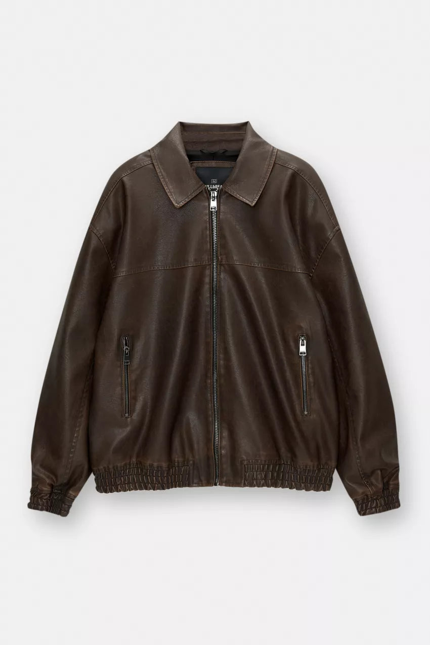 Cazadora dad efecto piel marrón antiguo Pull&Bear