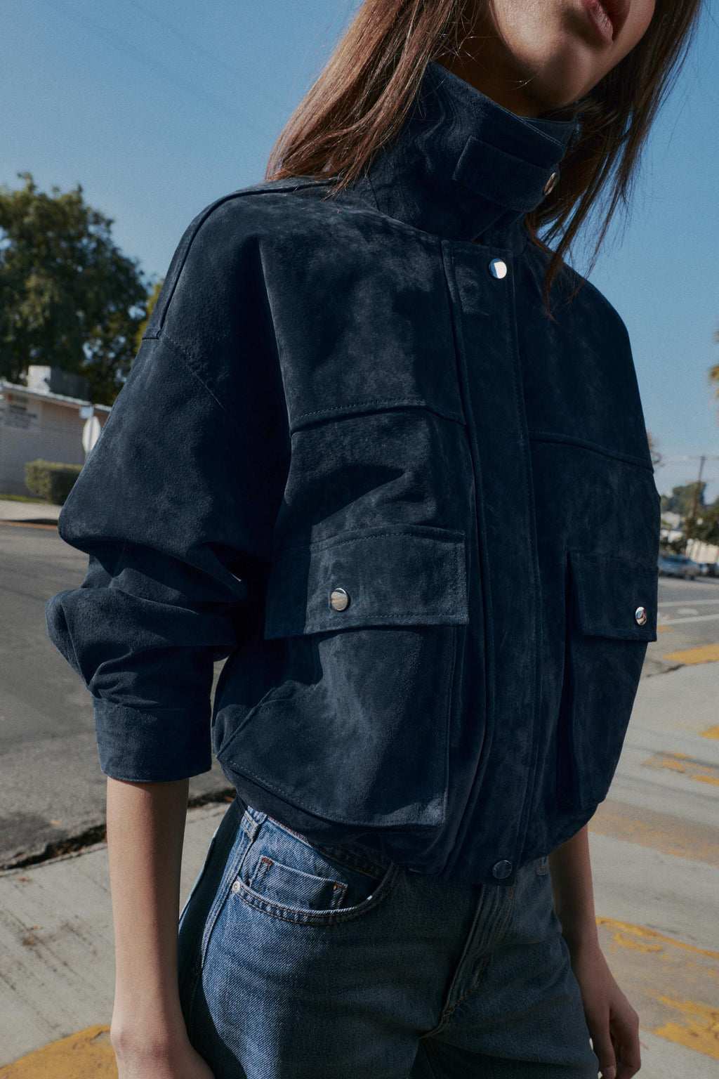 Zara Cazadora Bomber 100% Piel - Marino