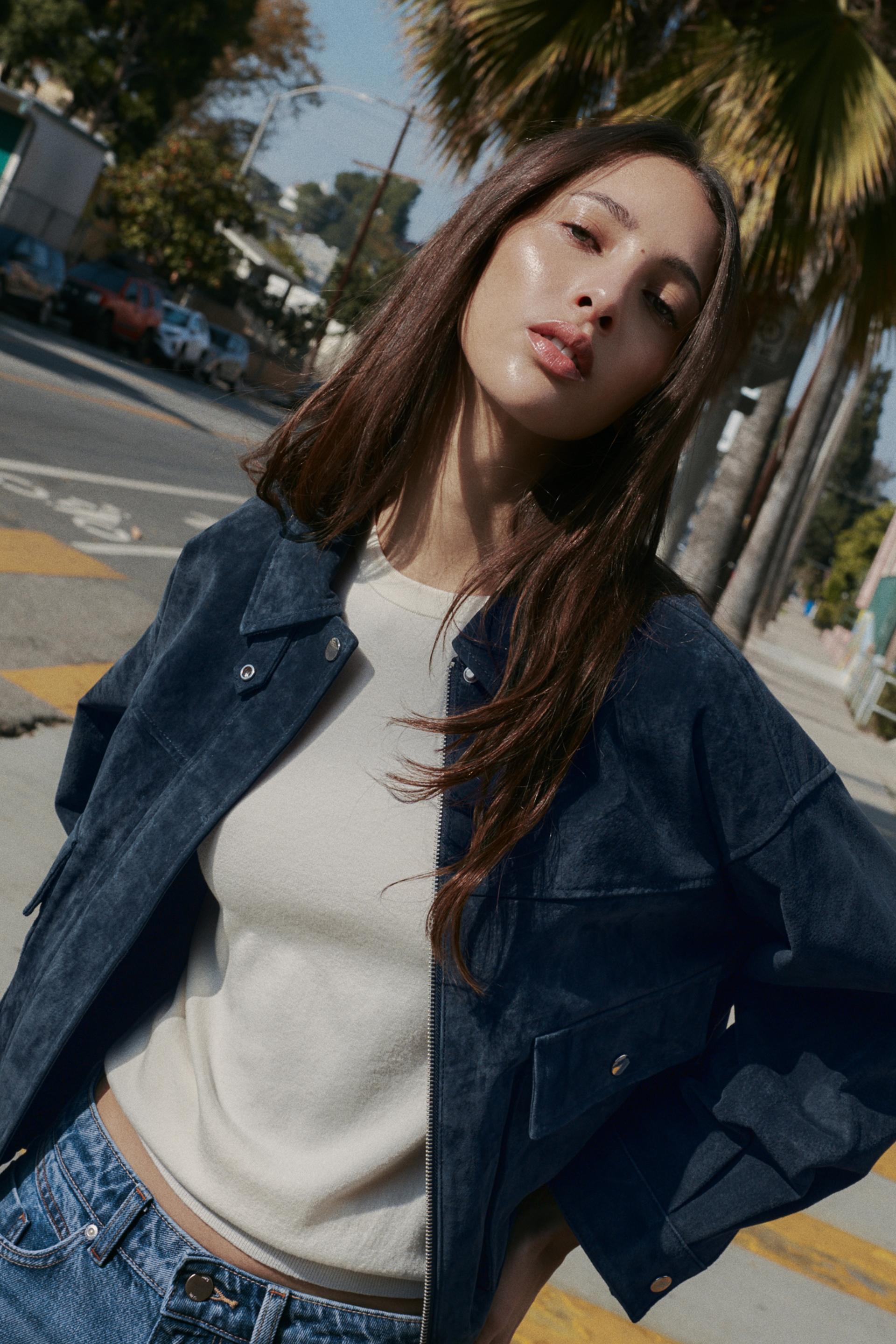 Zara Cazadora Bomber 100% Piel - Marino